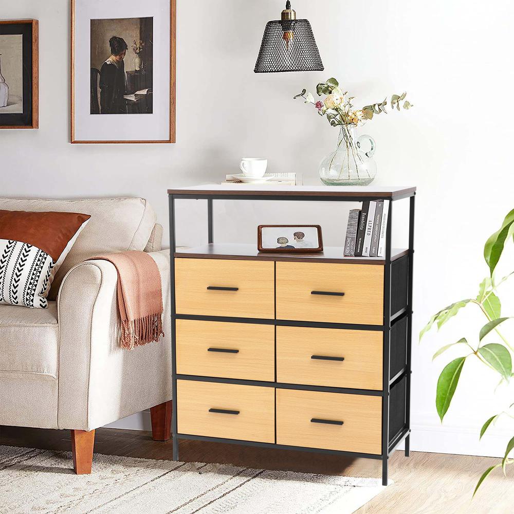 Black and Brown Manufactured Wood 6-Drawer 1-Shelf Accent Chest