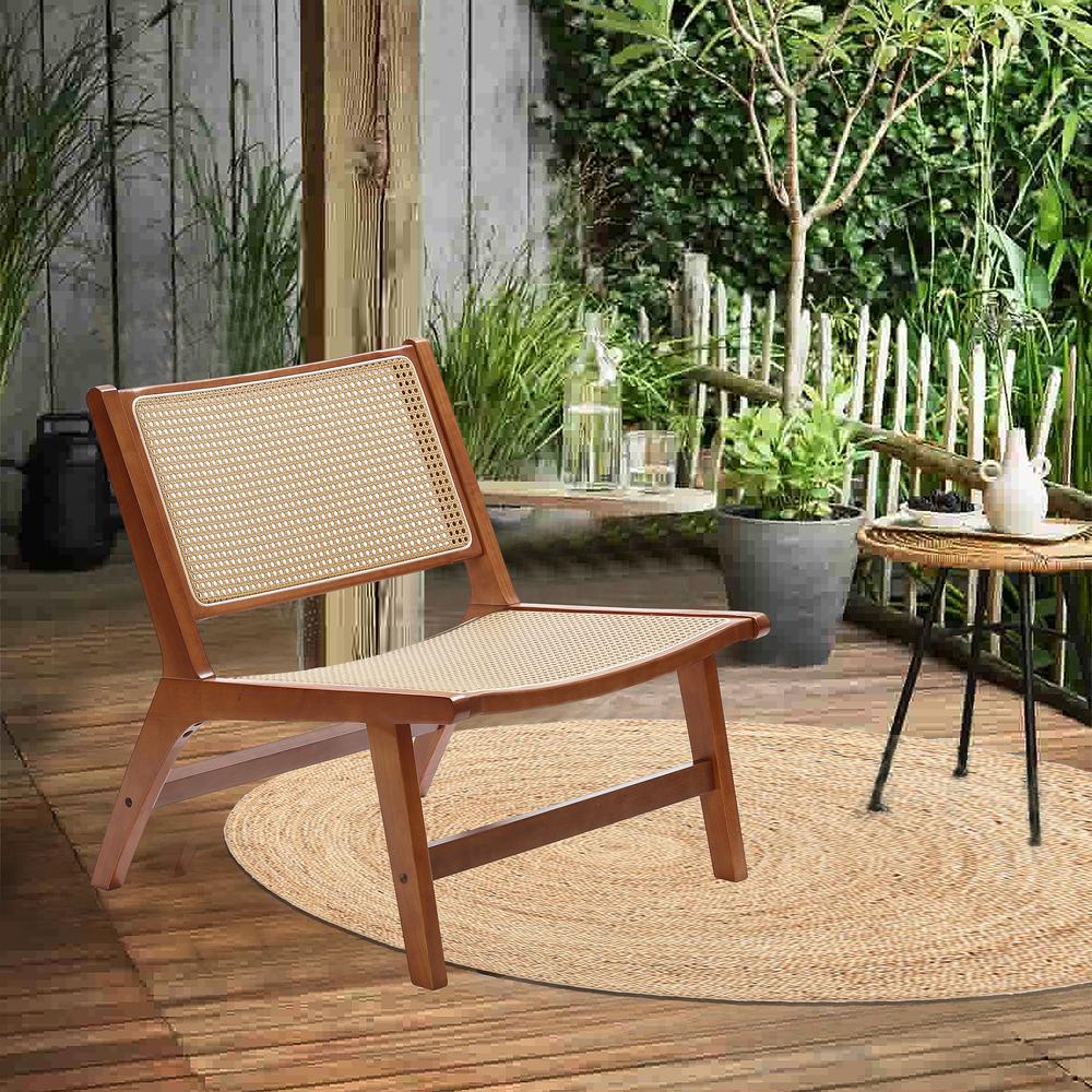 Brown Wood with PE Rattan Outdoor Patio Chair