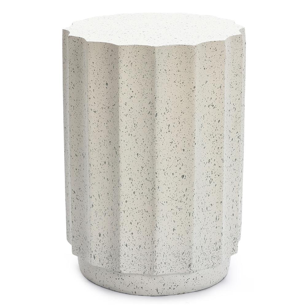 Off White with Gray Cement Fluted Round Indoor Outdoor Side and End Table