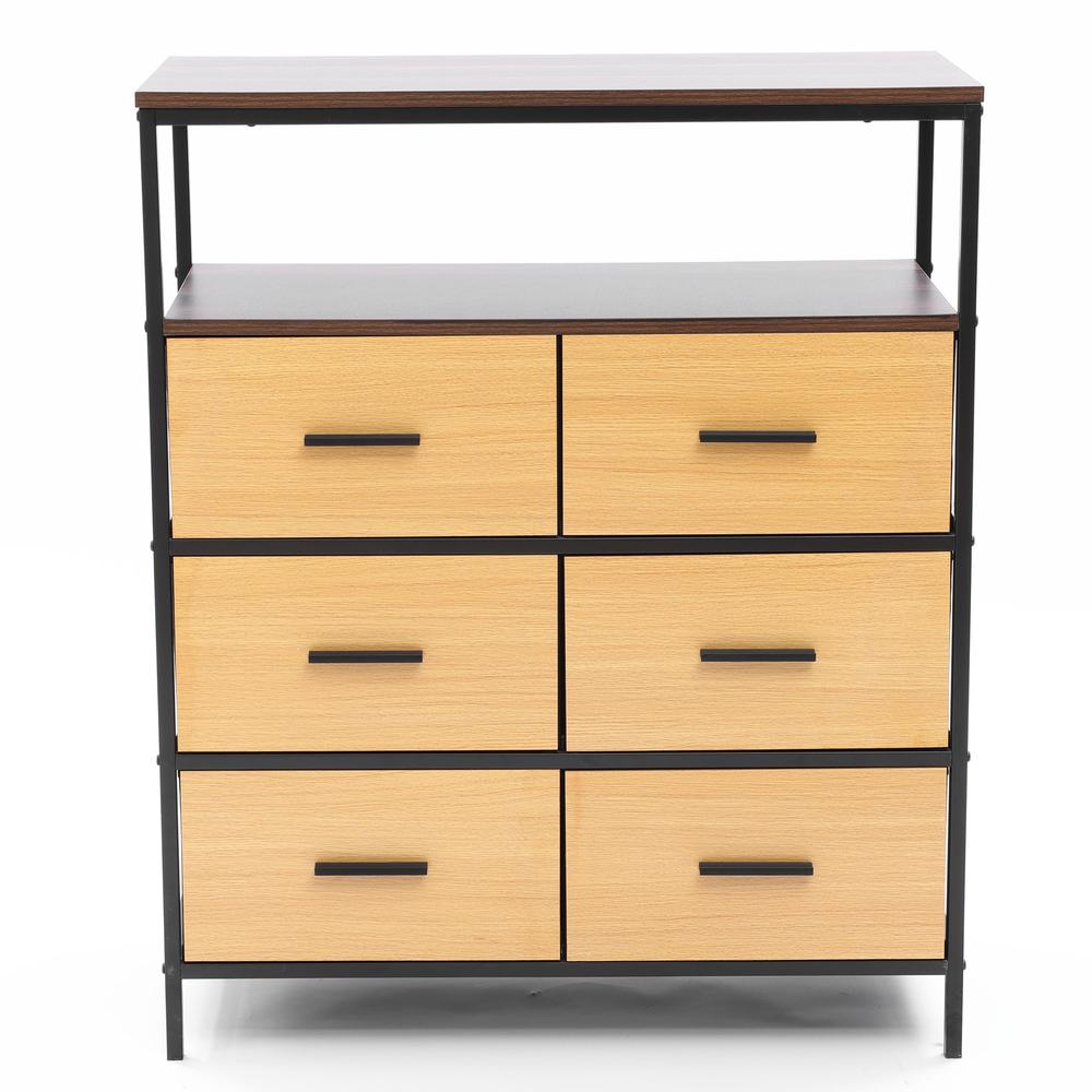Black and Brown Manufactured Wood 6-Drawer 1-Shelf Accent Chest