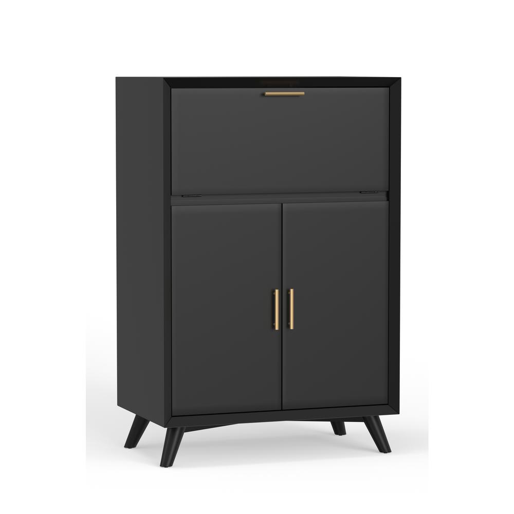 Flynn Large Bar Cabinet w/Drop Down Tray, Black