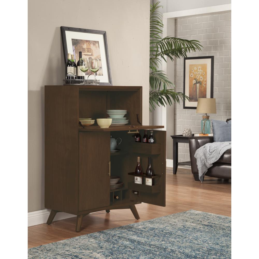 Flynn Large Bar Cabinet w/Drop Down Tray, Walnut