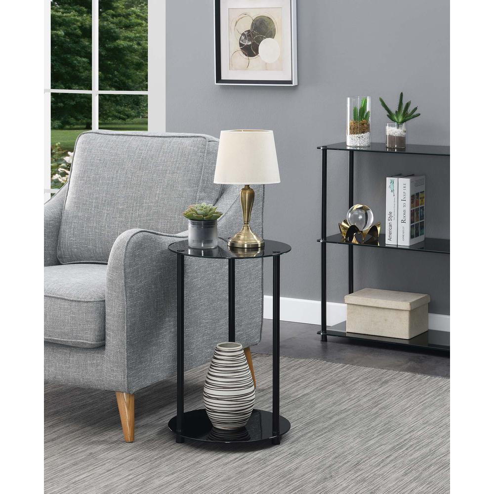 Designs2Go Classic Glass 2 Tier Round End Table, Black Glass