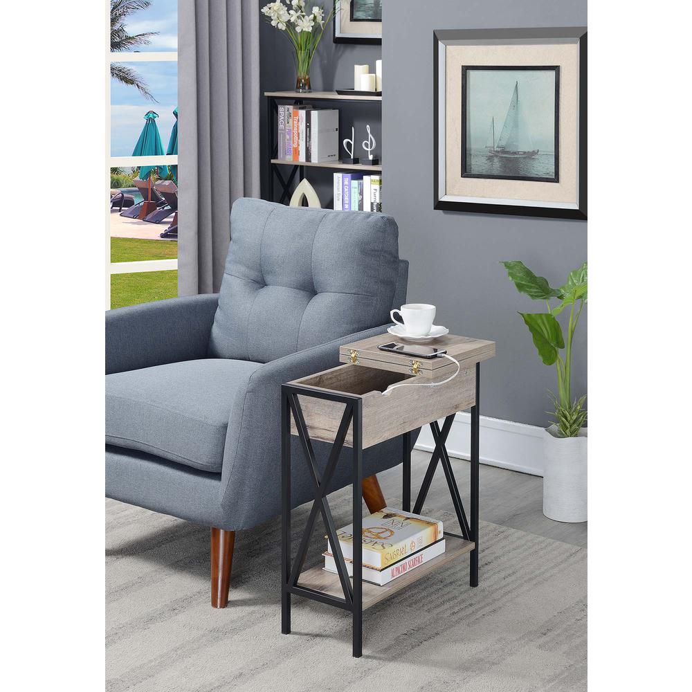 Tucson Flip Top End Table with Charging Station and Shelf
