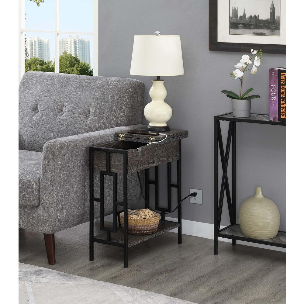 Town Square Flip Top End Table with Charging Station and Shelf