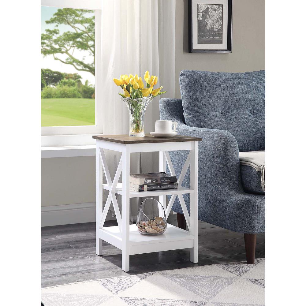 Oxford End Table with Shelves Driftwood/White