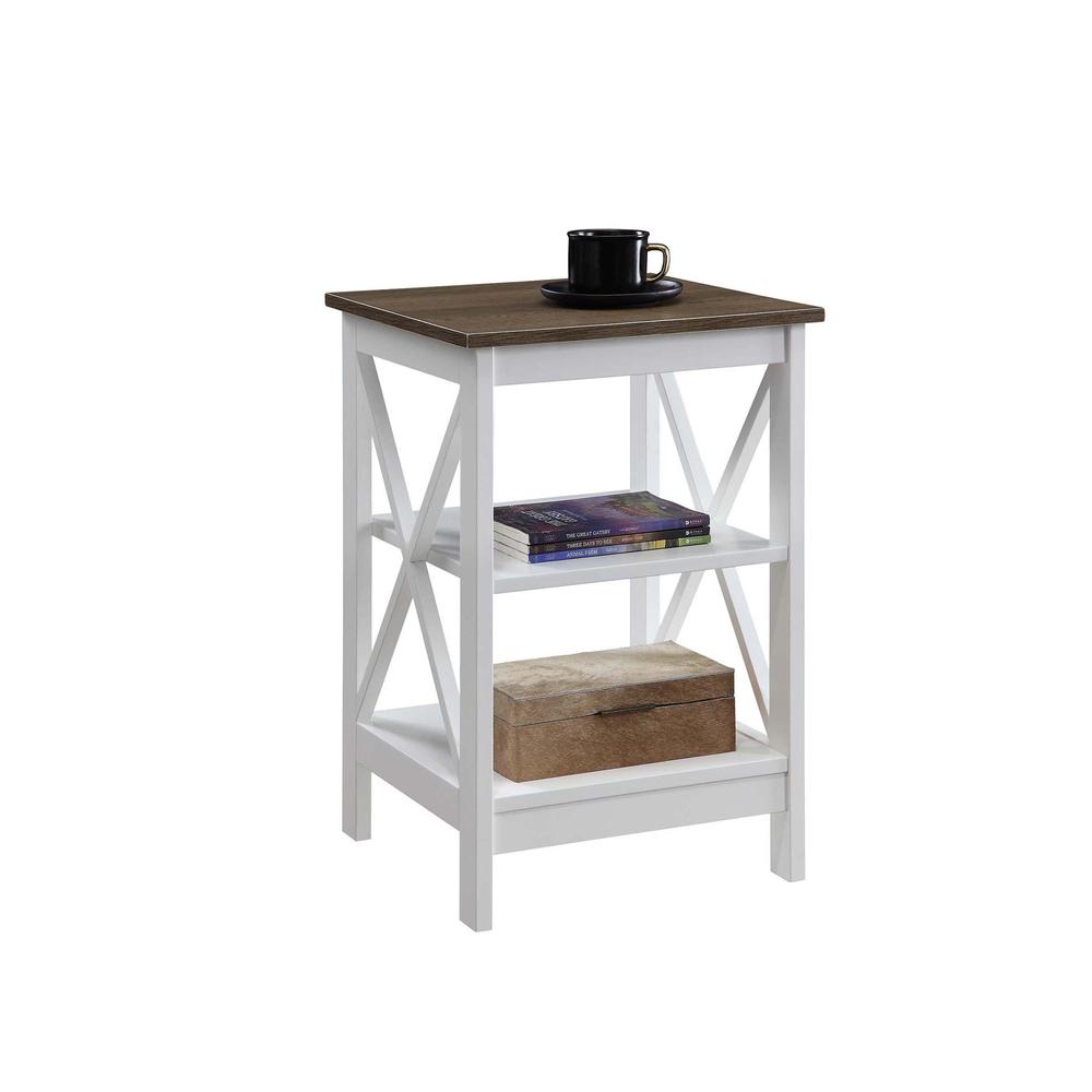 Oxford End Table with Shelves Driftwood/White