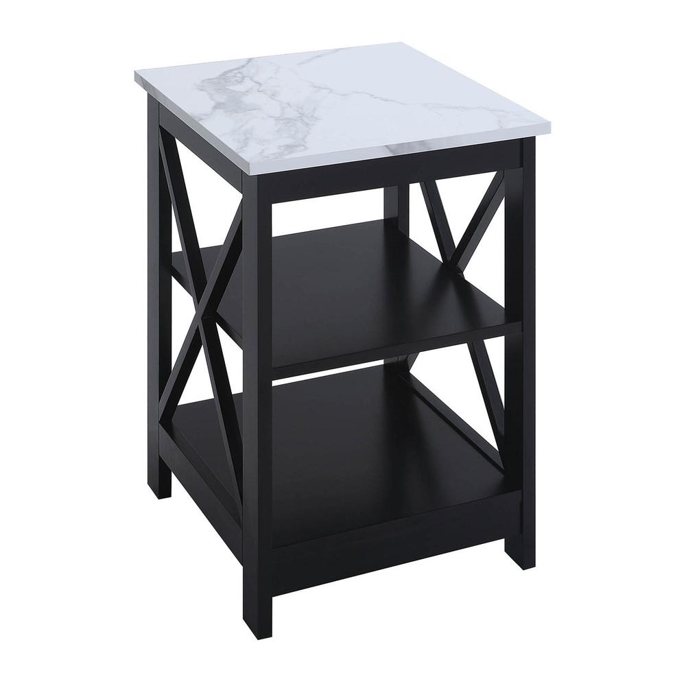 Oxford End Table with Shelves White Faux Marble/Black