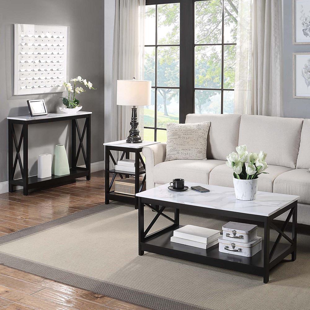 Oxford End Table with Shelves White Faux Marble/Black