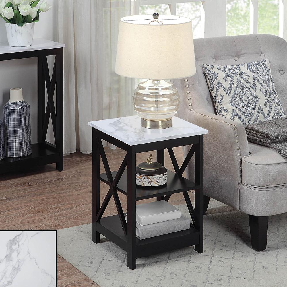 Oxford End Table with Shelves White Faux Marble/Black