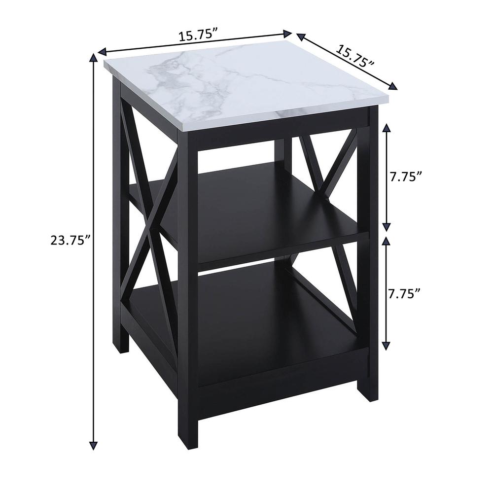 Oxford End Table with Shelves White Faux Marble/Black