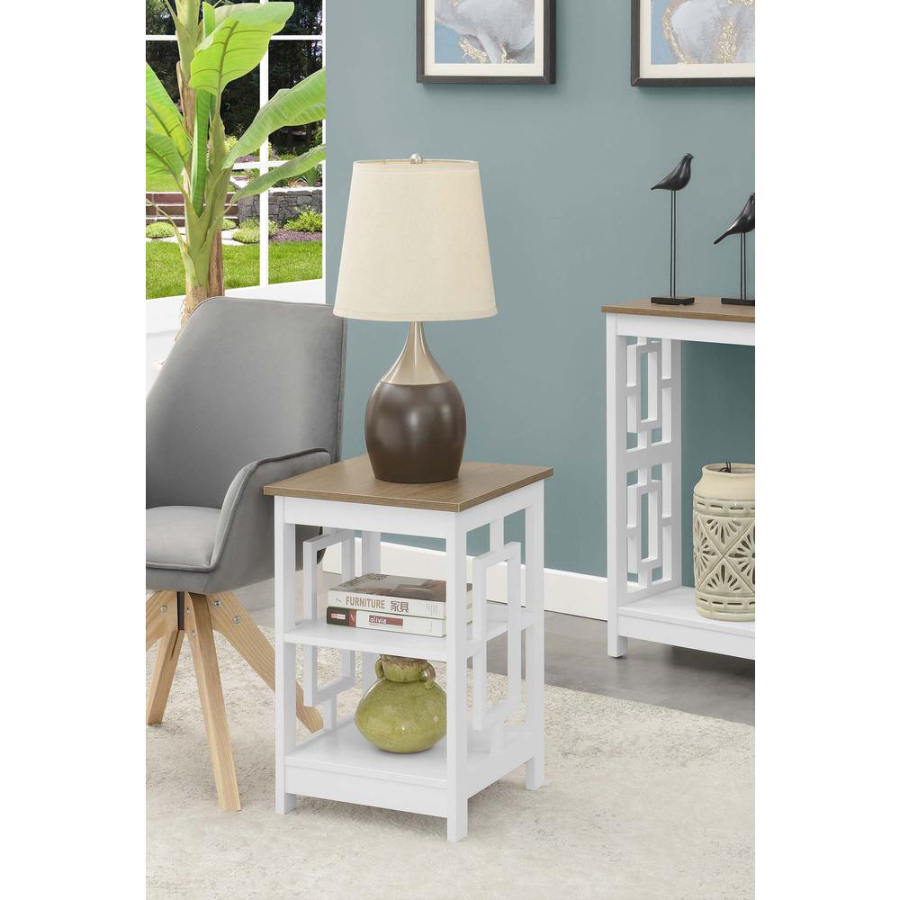 Town Square End Table with Shelves -Driftwood/White