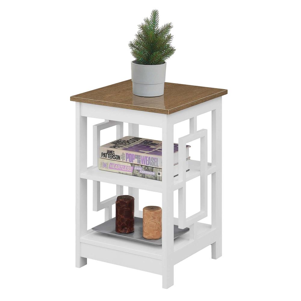 Town Square End Table with Shelves -Driftwood/White