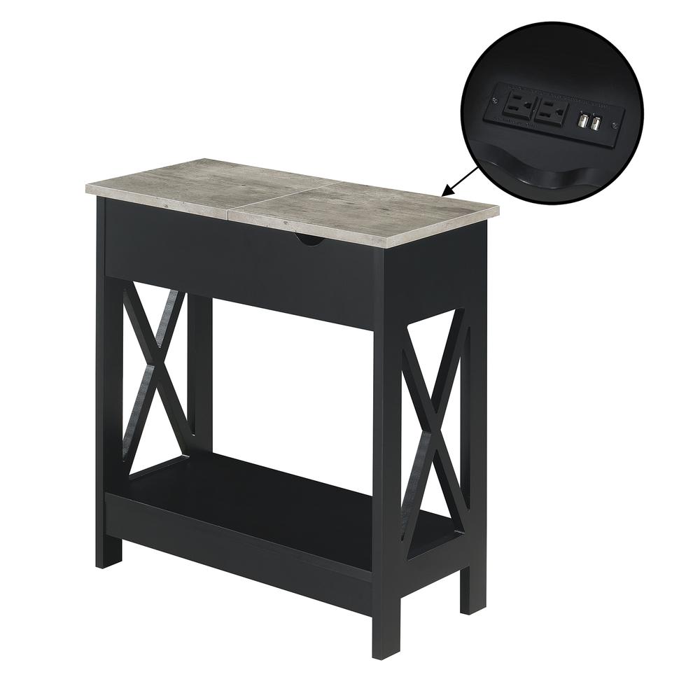 Oxford Flip Top End Table with Charging Station and Shelf, Gray