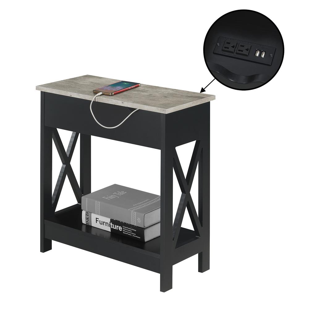 Oxford Flip Top End Table with Charging Station and Shelf, Gray