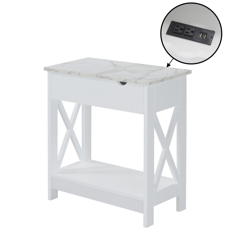 Oxford Flip Top End Table with Charging Station and Shelf, Marble