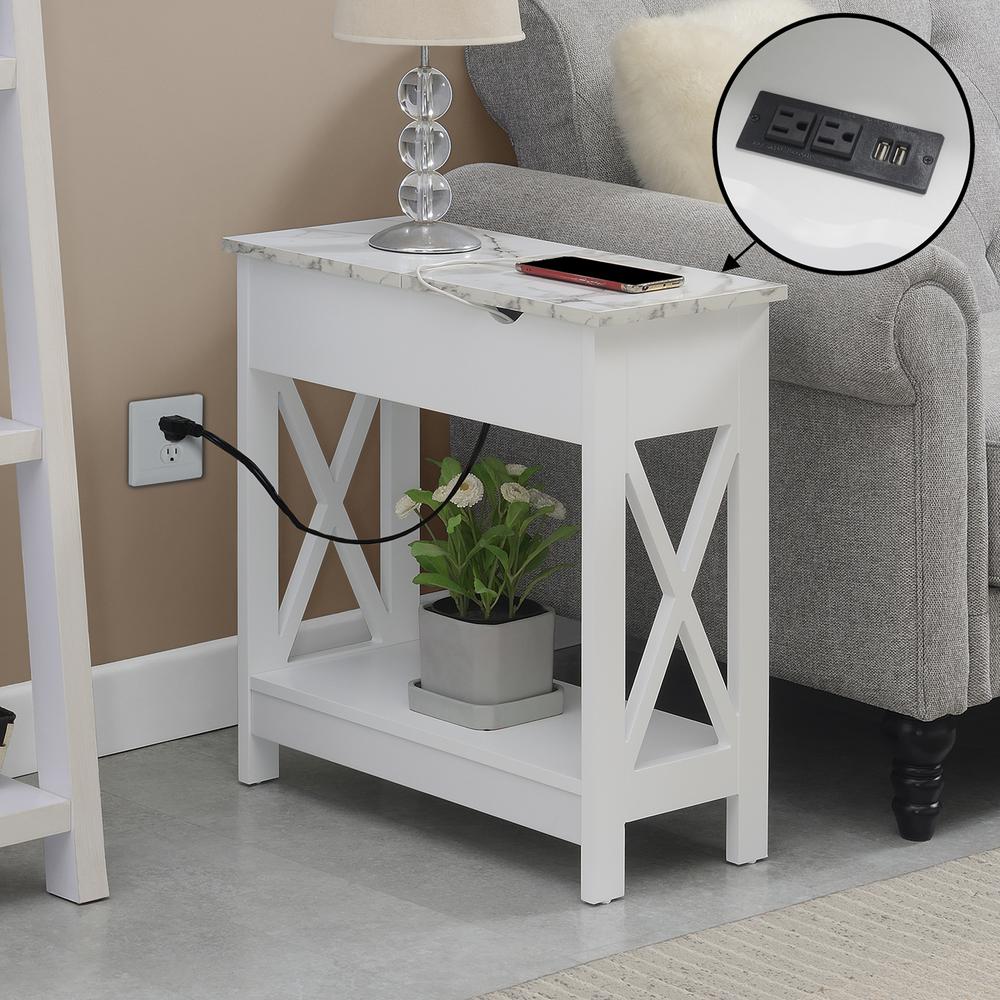Oxford Flip Top End Table with Charging Station and Shelf, Marble