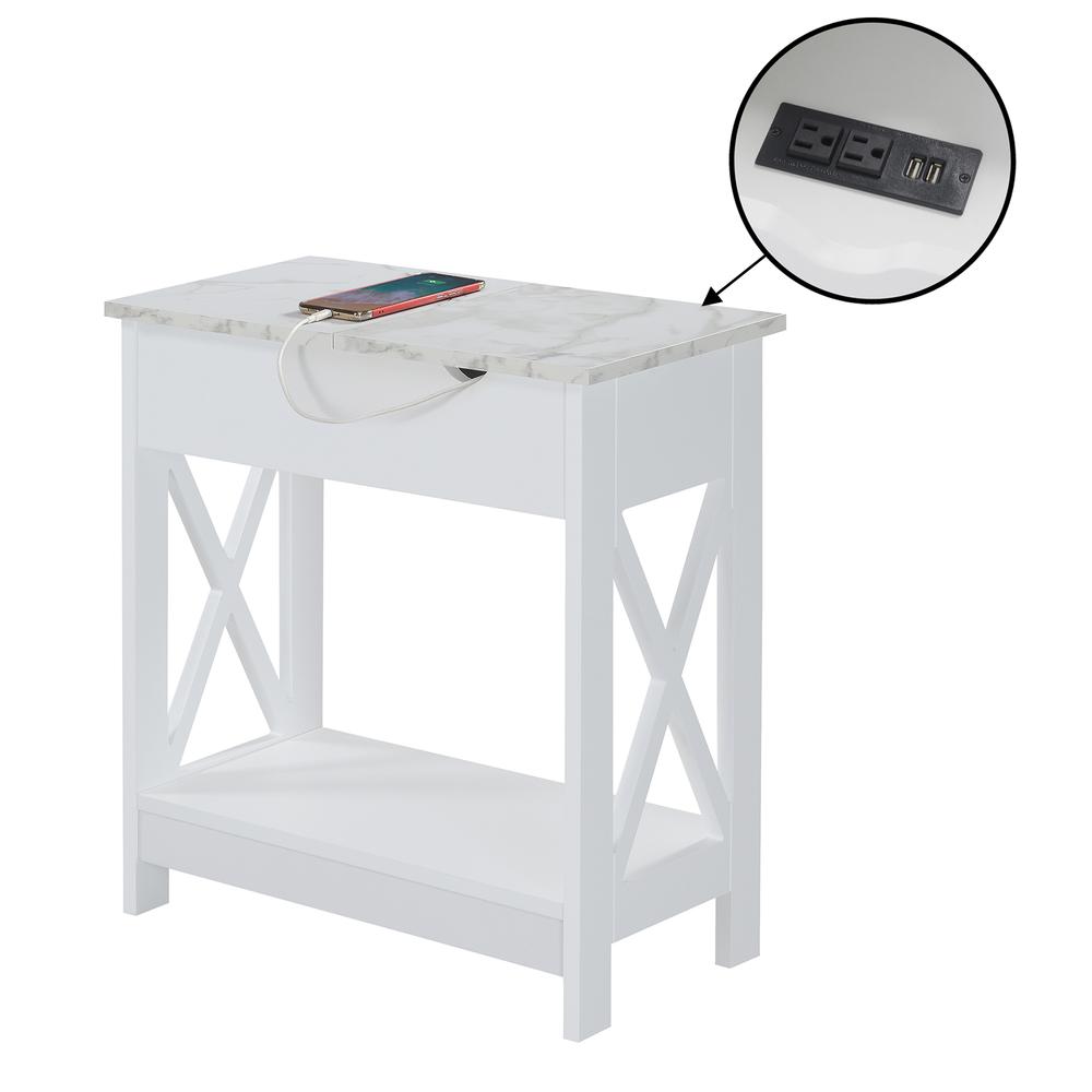 Oxford Flip Top End Table with Charging Station and Shelf, Marble