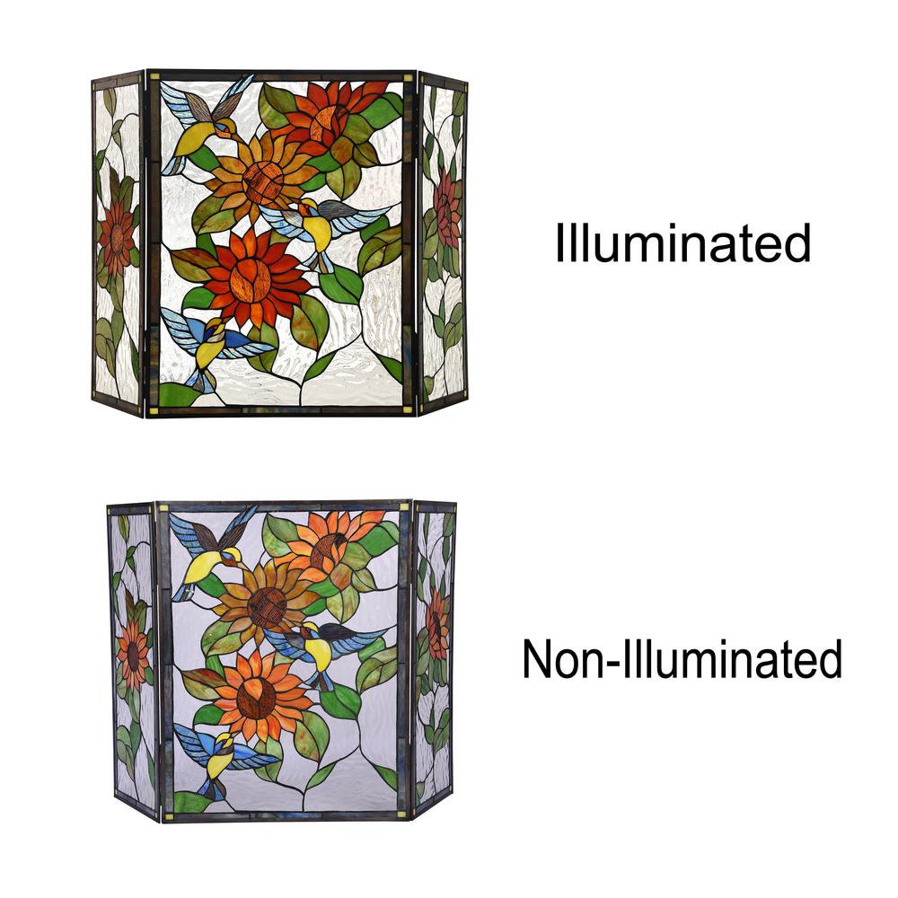 CHLOE Lighting SUNFLOWER Tiffany-style 3pcs Folding Floral Fireplace Screen 44" Wide