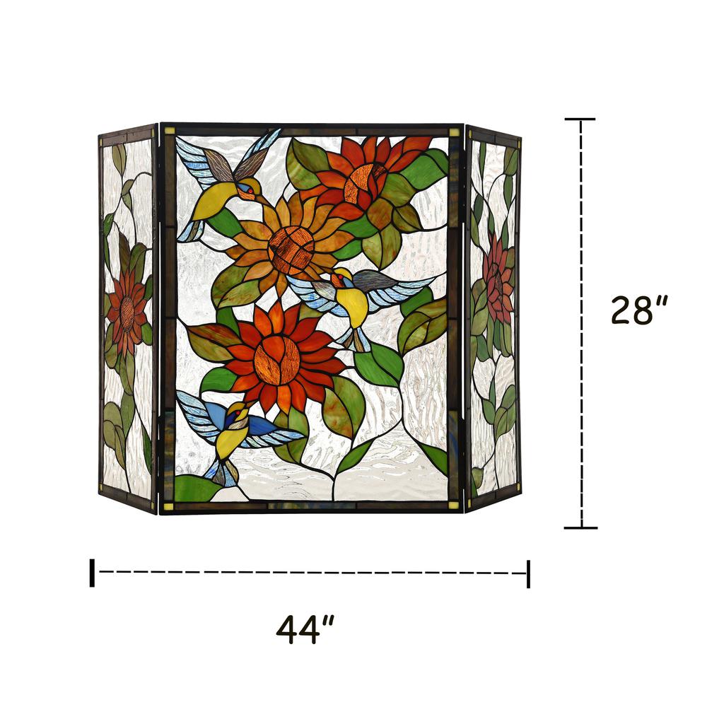 CHLOE Lighting SUNFLOWER Tiffany-style 3pcs Folding Floral Fireplace Screen 44" Wide