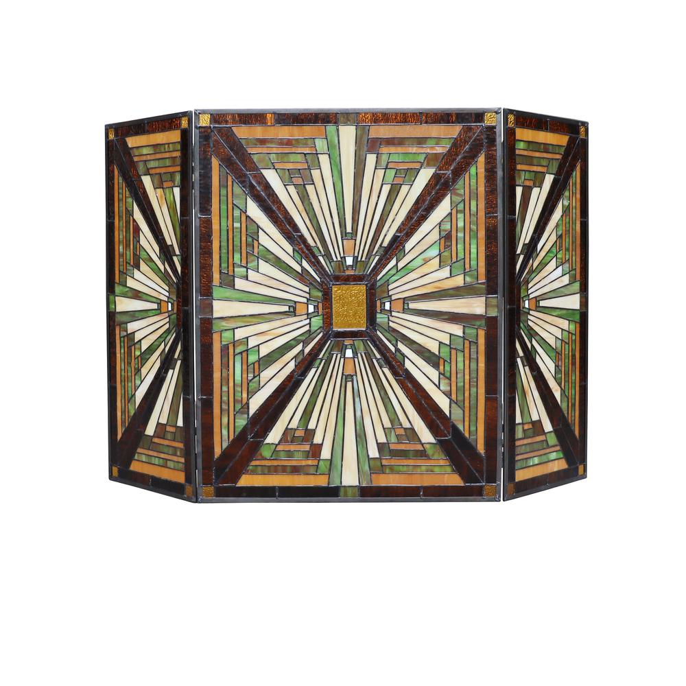 CHLOE Lighting INNES Tiffany-style 3pcs Folding Mission Fireplace Screen 45" Wide