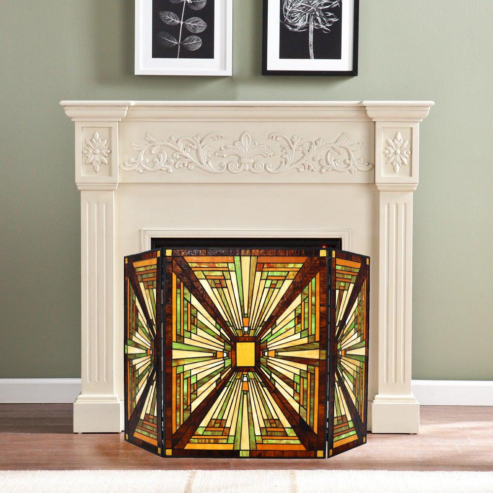 CHLOE Lighting INNES Tiffany-style 3pcs Folding Mission Fireplace Screen 45" Wide