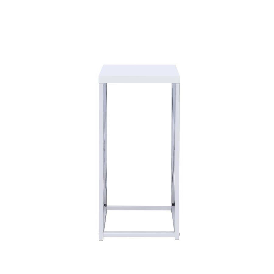 Edmund Accent Table with X-cross Glossy White and Chrome
