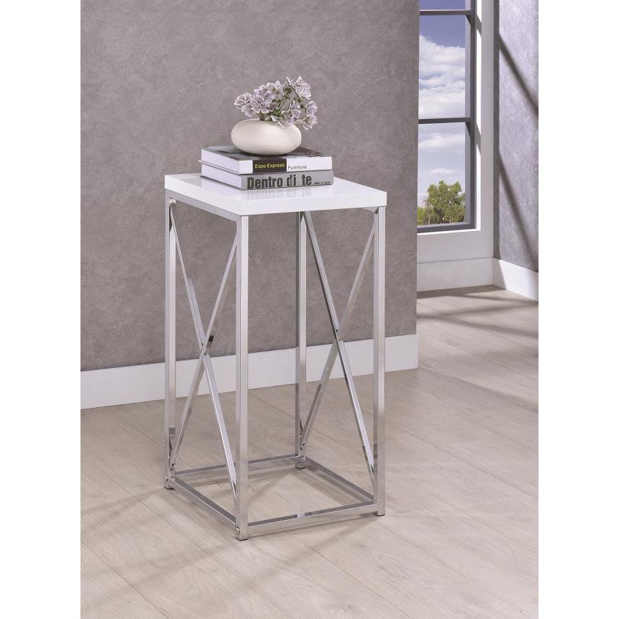 Edmund Accent Table with X-cross Glossy White and Chrome