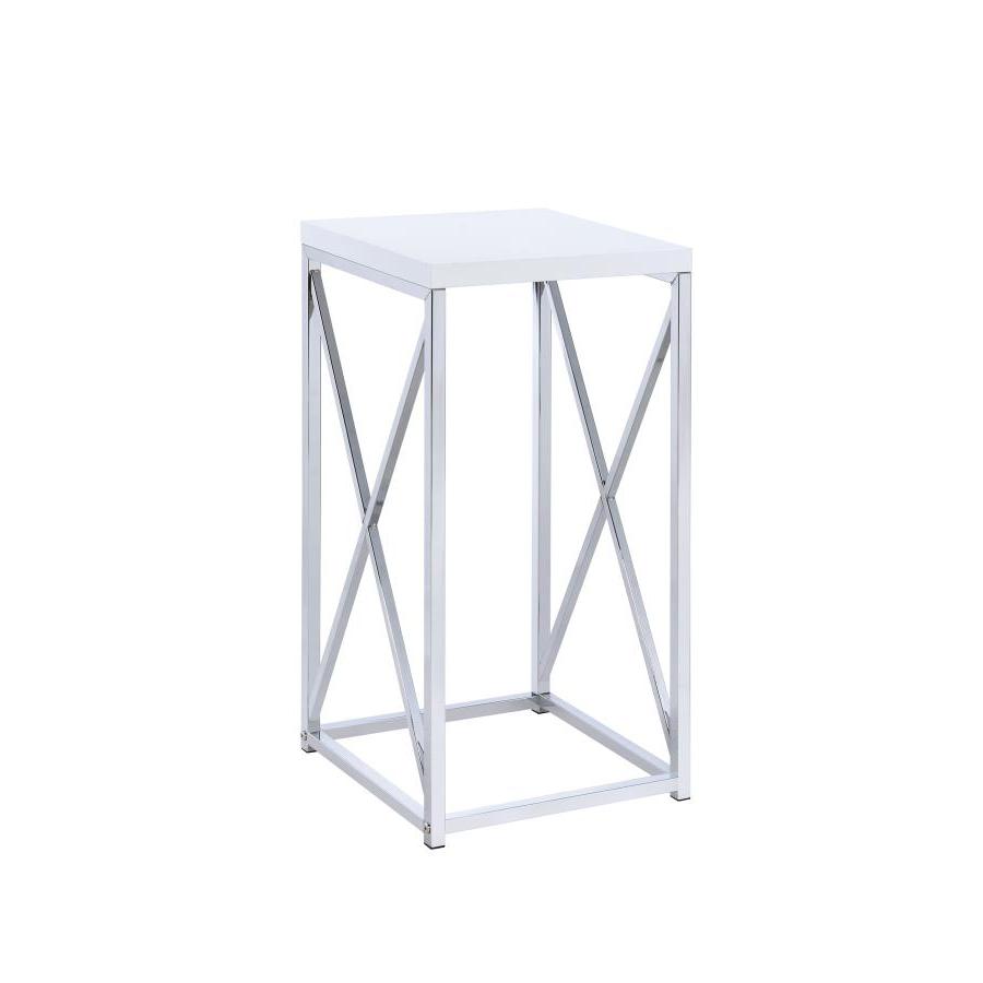 Edmund Accent Table with X-cross Glossy White and Chrome