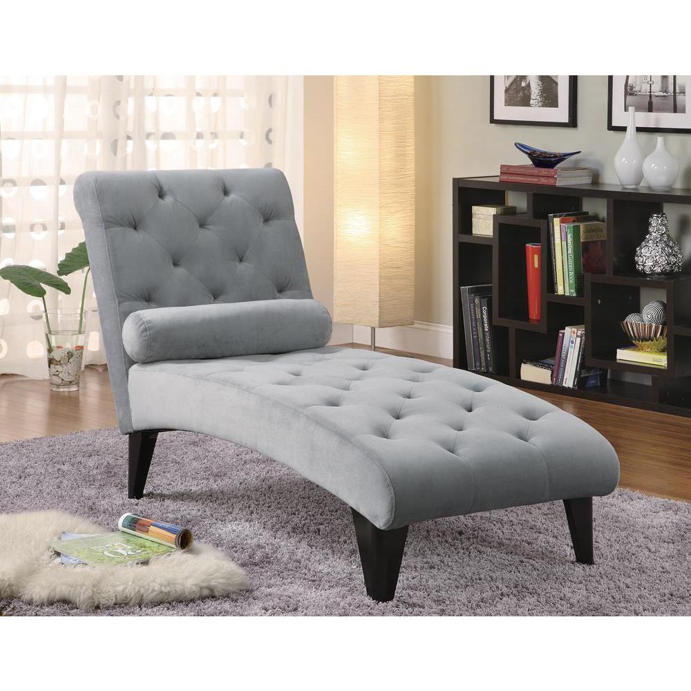 Daniel Tufted Chaise with Small Bolster Pillow Grey