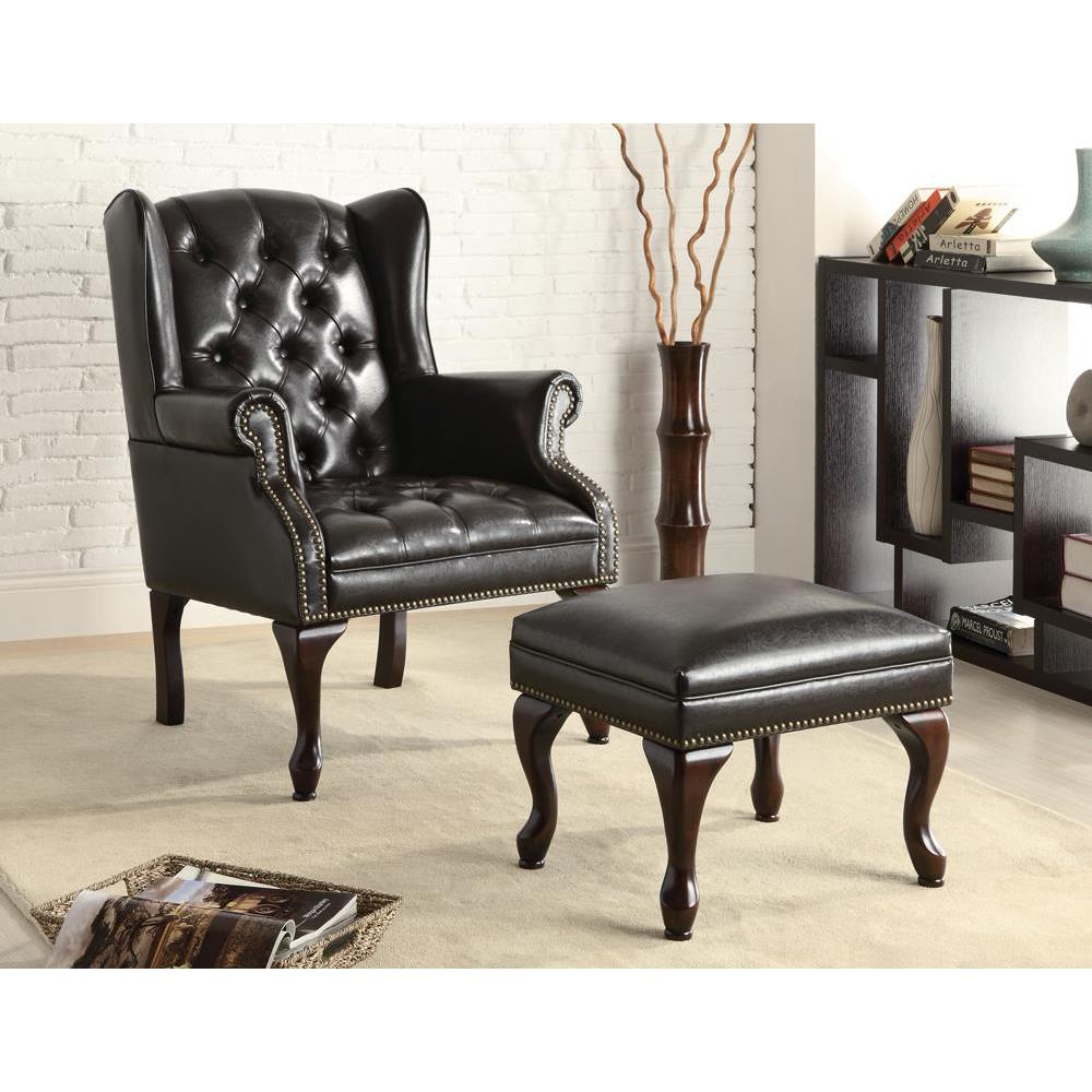 Roberts Button Tufted Back Accent Chair with Ottoman Black and Espresso