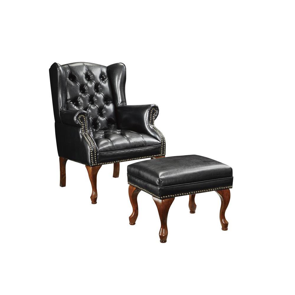Roberts Button Tufted Back Accent Chair with Ottoman Black and Espresso