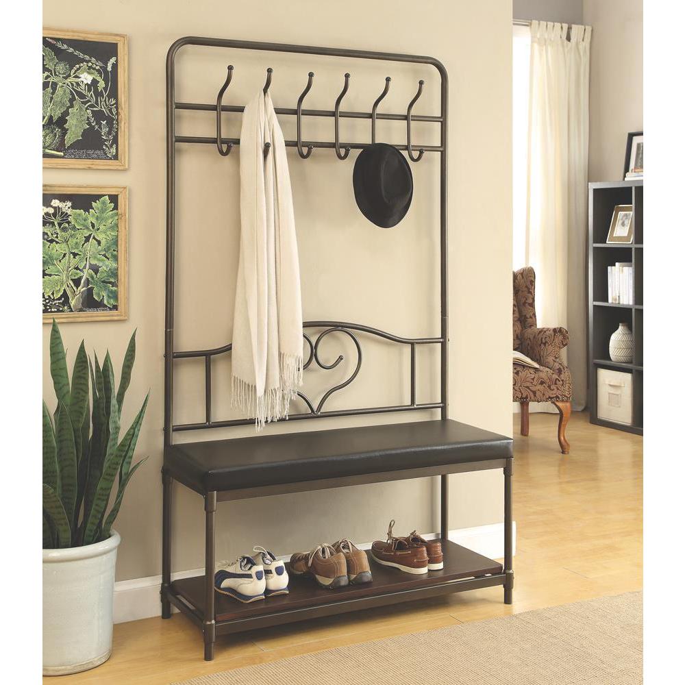 Francesca Hall Tree with 6-hook Dark Walnut and Dark Bronze