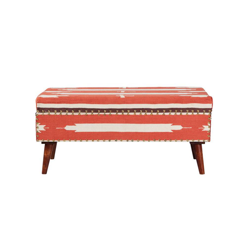 Noah Upholstered Storage Bench Orange and Beige