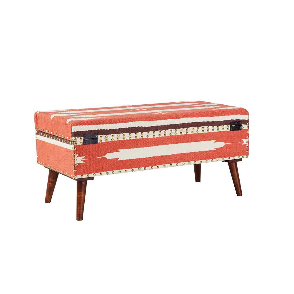 Noah Upholstered Storage Bench Orange and Beige