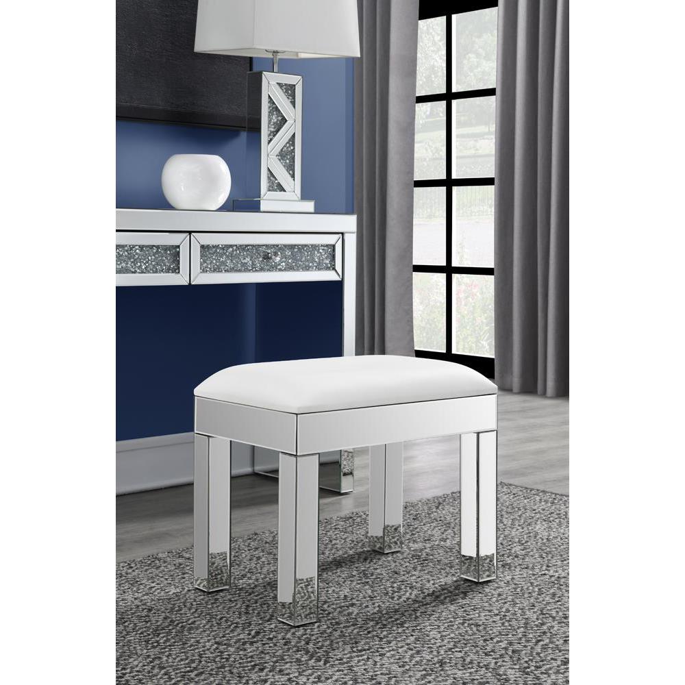 Roxie Rectangular Upholstered Vanity Stool White and Mirror