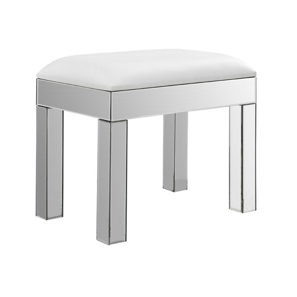 Roxie Rectangular Upholstered Vanity Stool White and Mirror