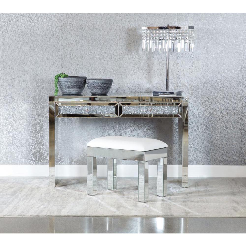 Roxie Rectangular Upholstered Vanity Stool White and Mirror