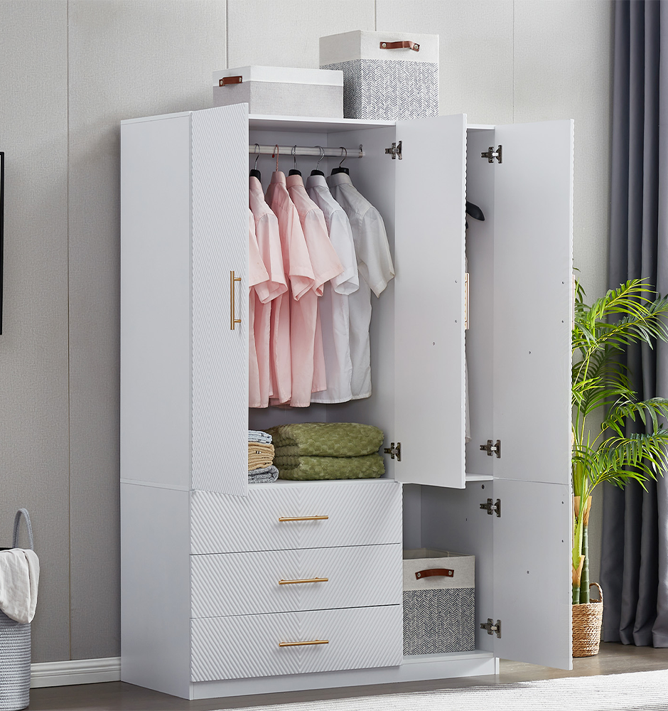 LivelyLodge 74.2H Tall 3 Doors White Closet Armoire Wardrobe Clothes Closet Storage Cabinet with Hanging Rod Storage Shelf Wood Bedroom Armoires Clothes Closets Cabinet for Bathroom Cabinet