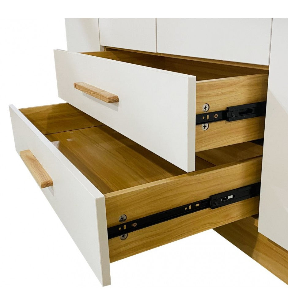 Wooden Armoire Wardrobe Closet White Large Capacity Tall Clothes Storage Cabinet with 4 Doors, 2 Drawers, 2 Hanging Rods and Shelves for Bedroom