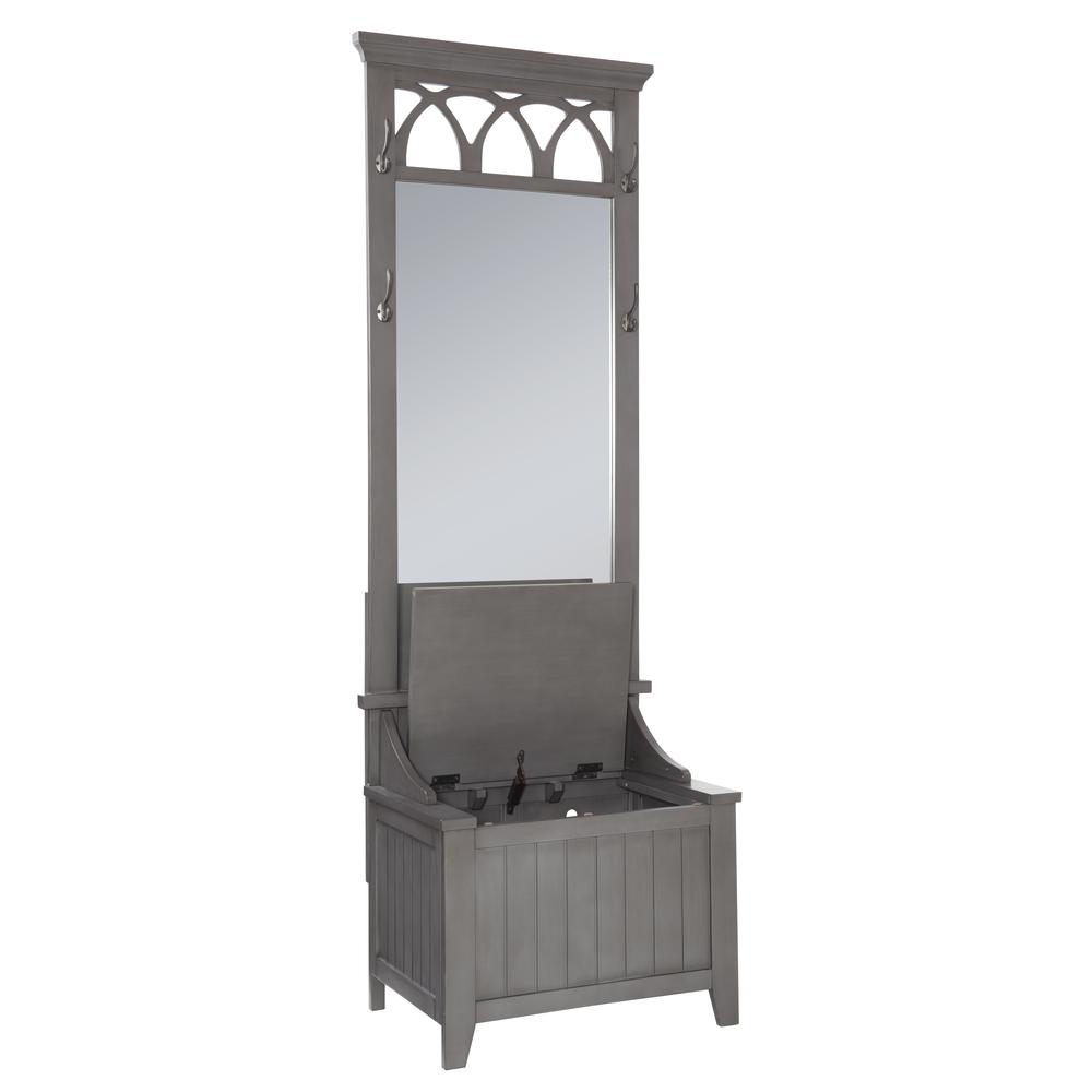 Elliana Entry Way Hall Tree Bench with Mirror Grey
