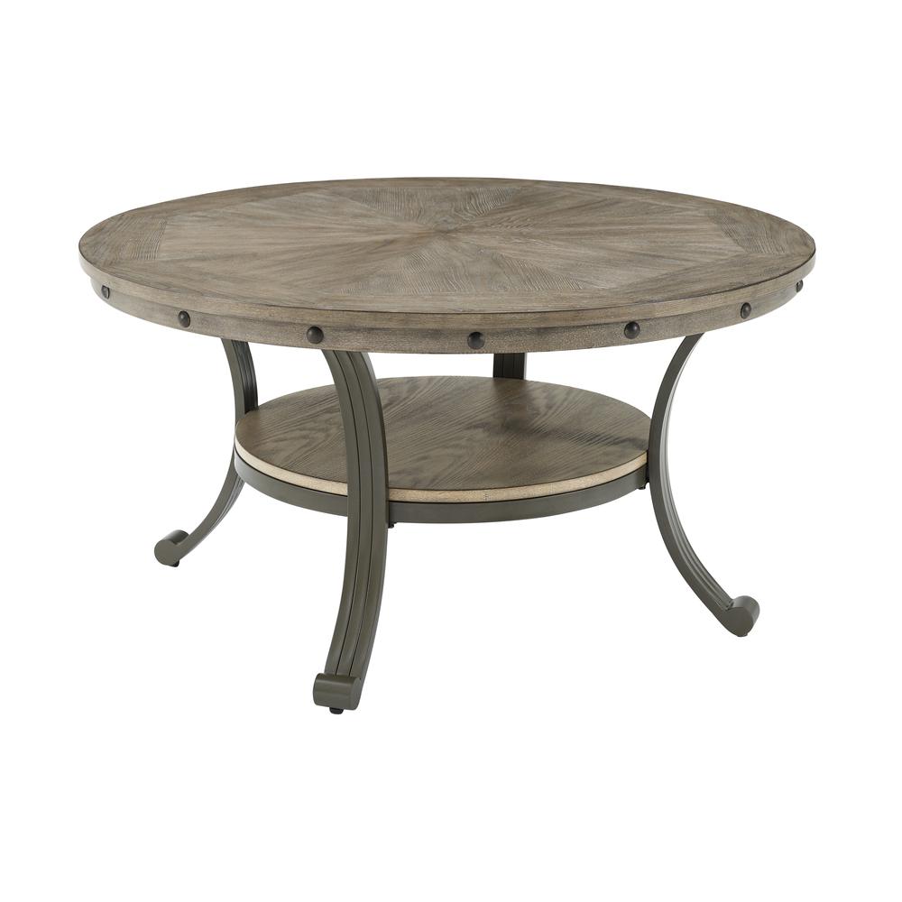 Franklin Metal and Wood Round Coffee Table Pewter