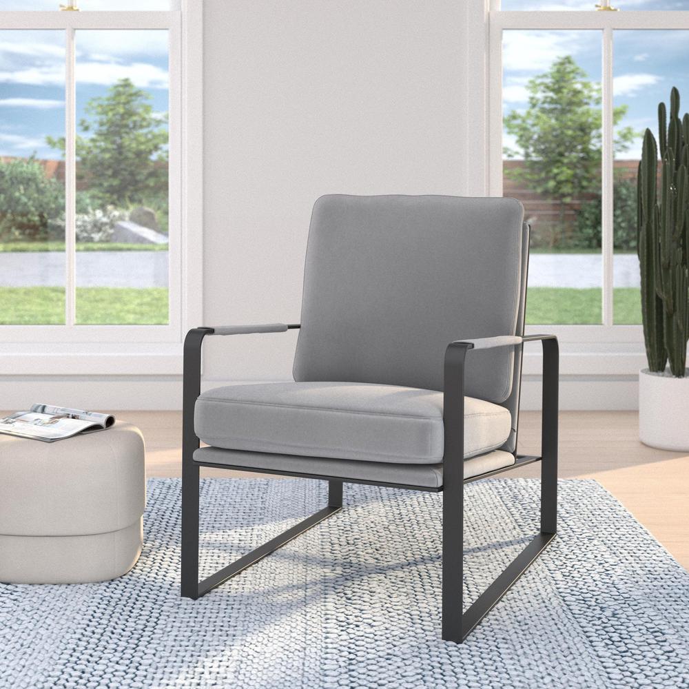 Accent Chair,Velvet Seat And Black Legs, Light Gray