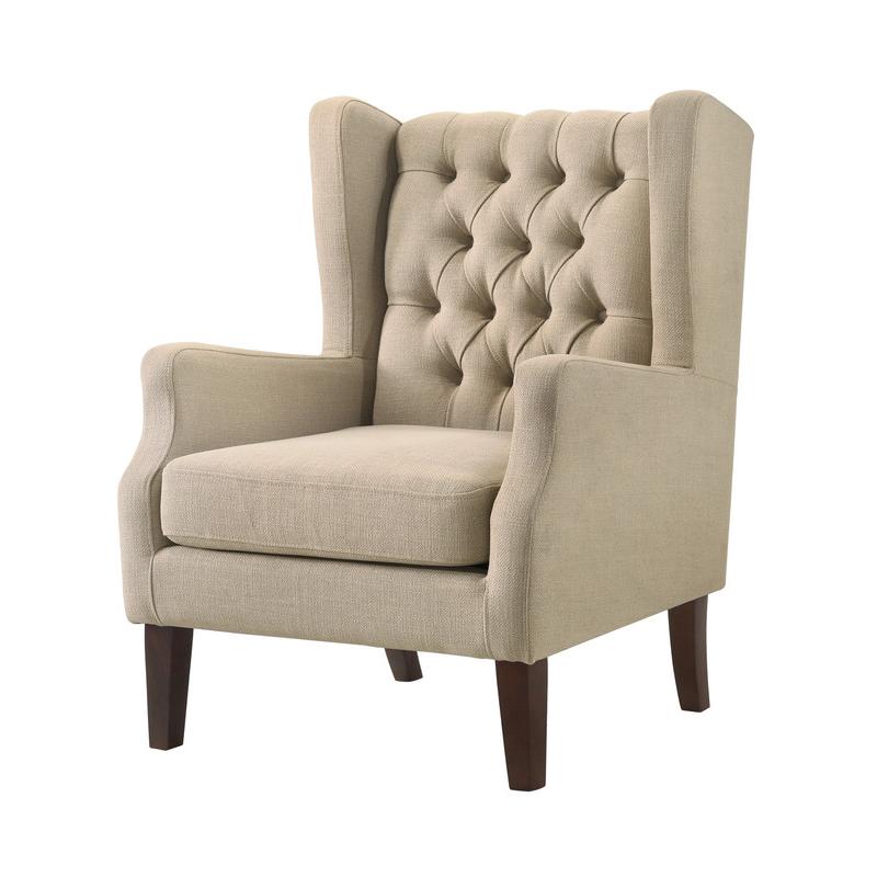Irwin Beige Linen Button Tufted Wingback Chair