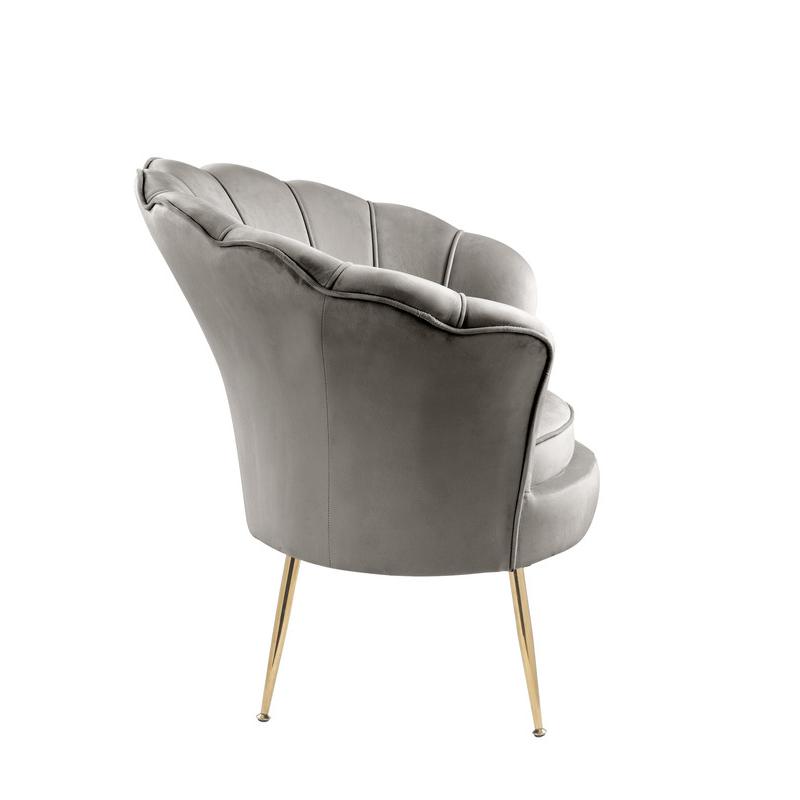 Angelina Gray Velvet Scalloped Back Barrel Accent Chair with Metal Legs