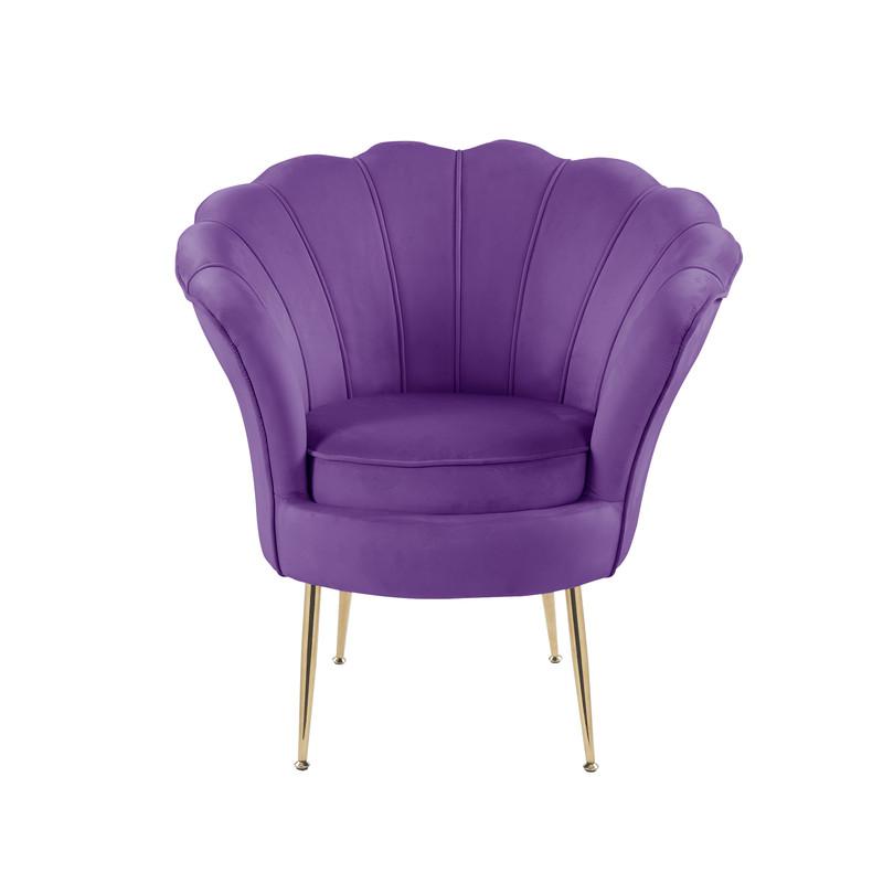 Angelina Purple Velvet Scalloped Back Barrel Accent Chair with Metal Legs