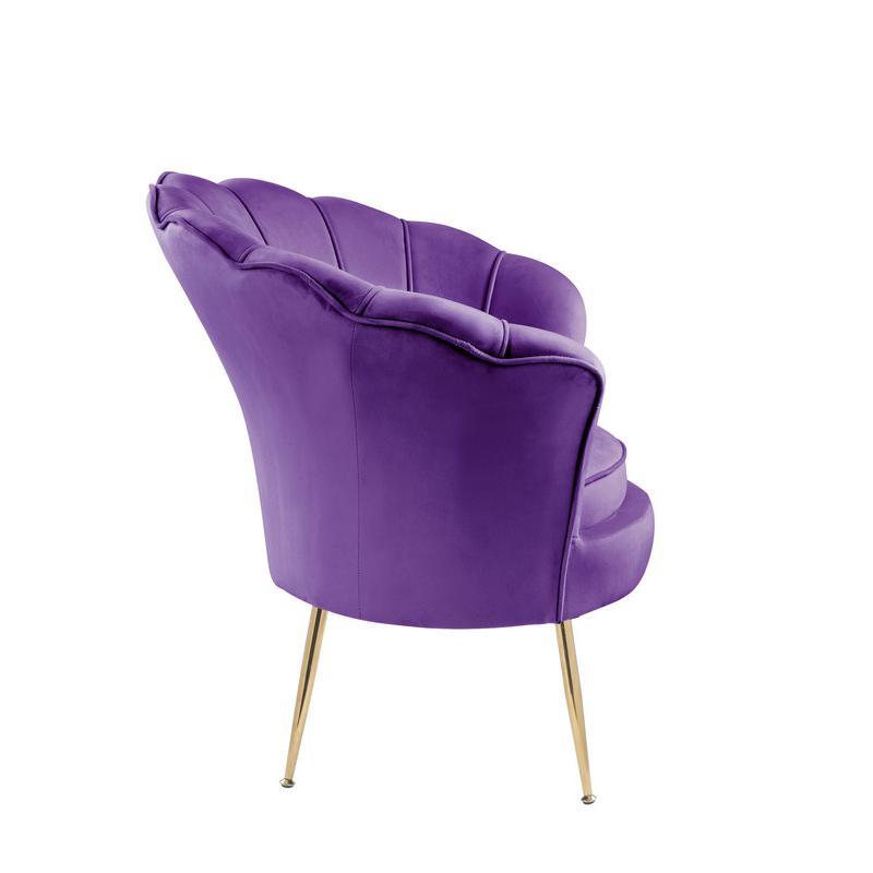 Angelina Purple Velvet Scalloped Back Barrel Accent Chair with Metal Legs