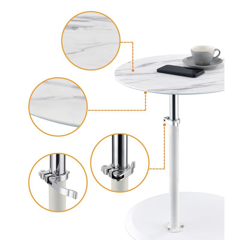 Orbit End Table with Height Adjustable White Marble Textured Top