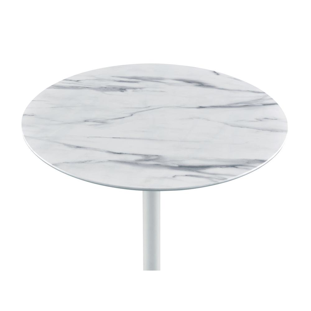Orbit End Table with Height Adjustable White Marble Textured Top