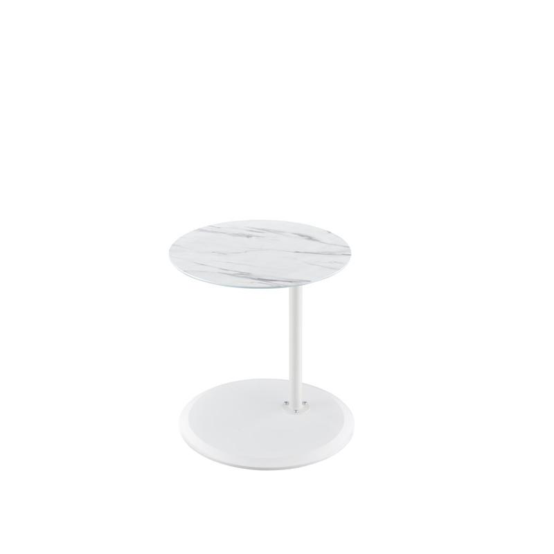 Orbit End Table with Height Adjustable White Marble Textured Top